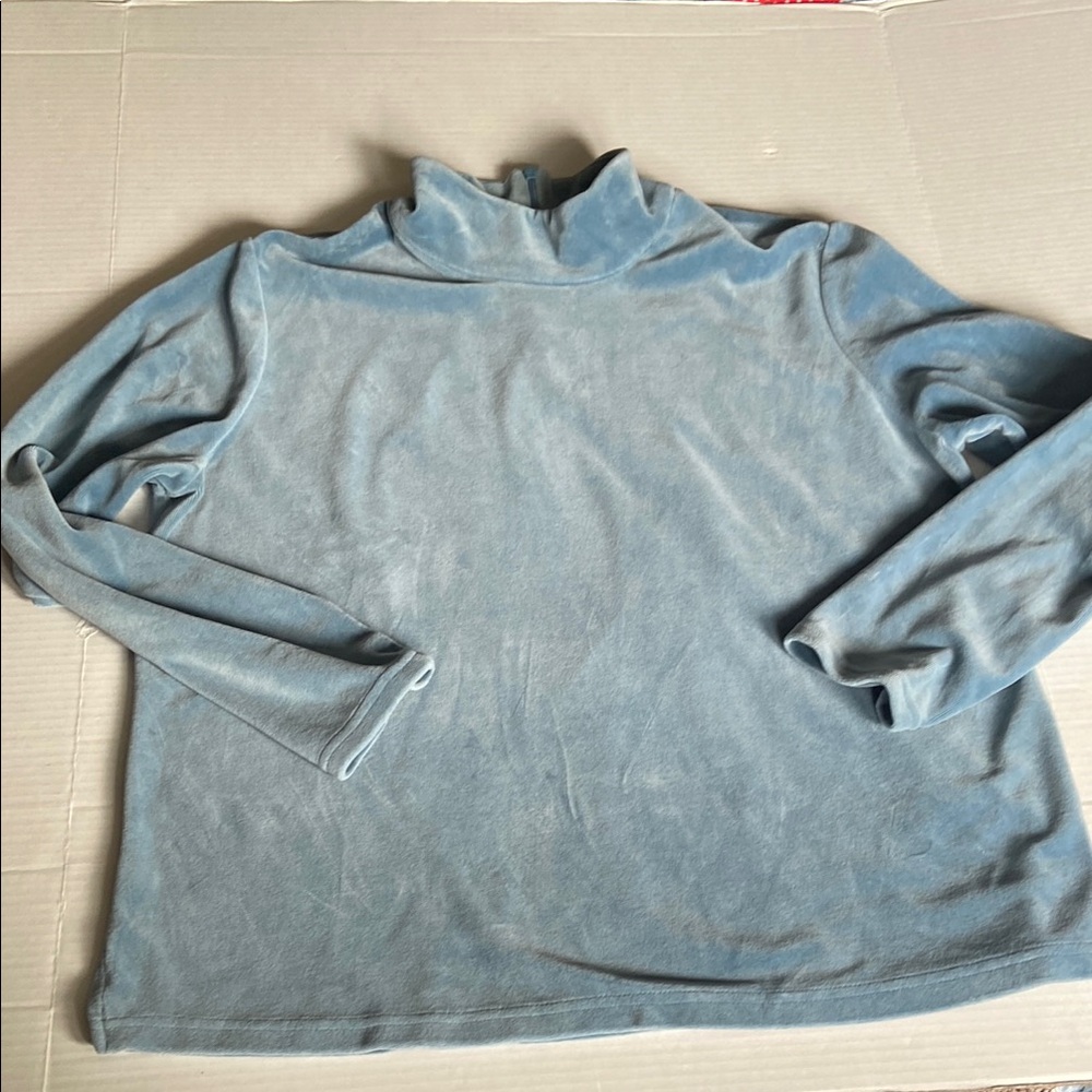Orvis Blue Velour Mock Turtleneck Long Sleeve Top